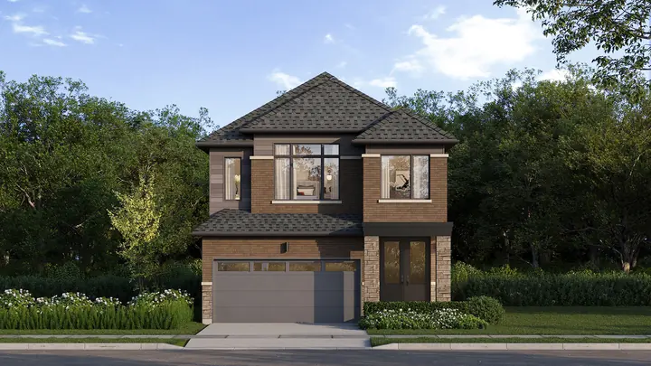 Detached home at Cornerstone, red brick elevation, artist's concept