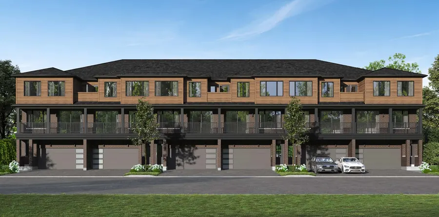 Liam double car garage townhome at Cornerstone Brampton, Elevation D, artist's concept