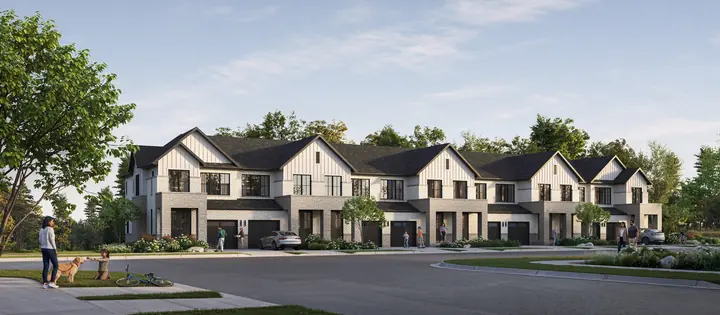 Streetscape of two-storey freehold townhomes at Cornerstone, artist's concept